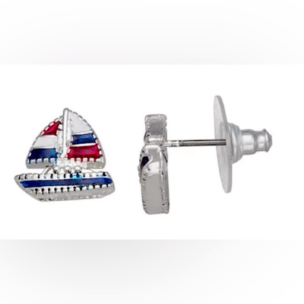 Napier Silver Tone Patriotic Americana Sailboat Earrings